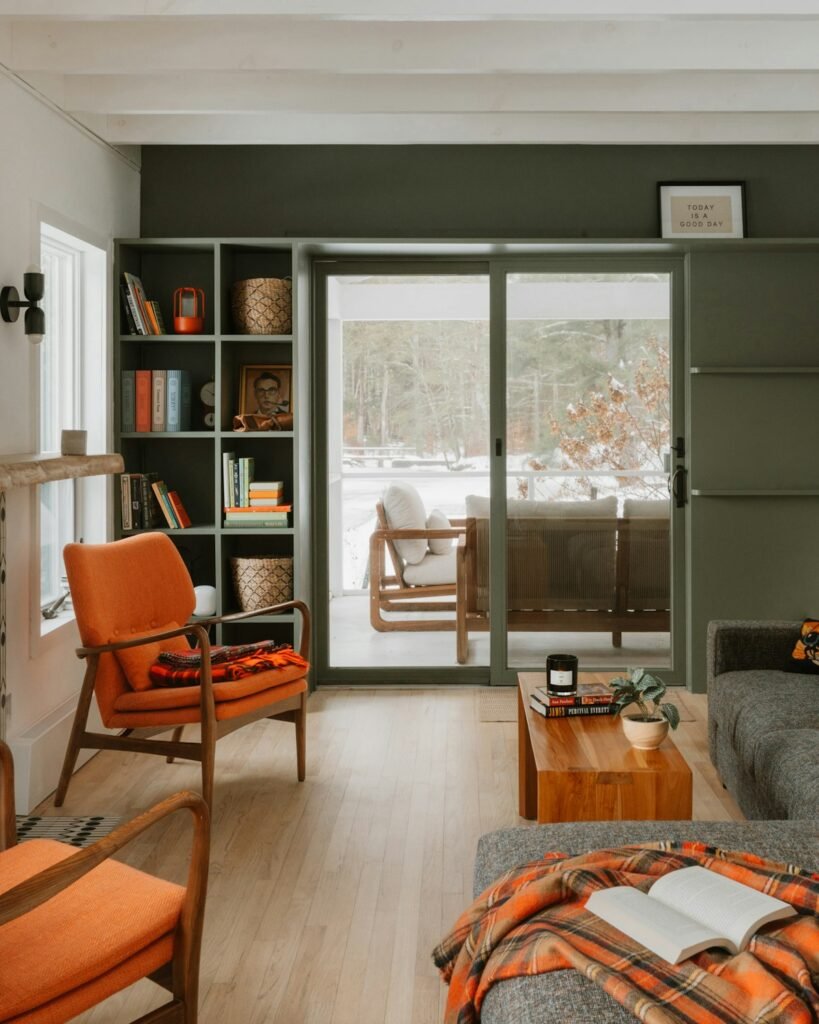Cozy modern living room interior with warm natural light